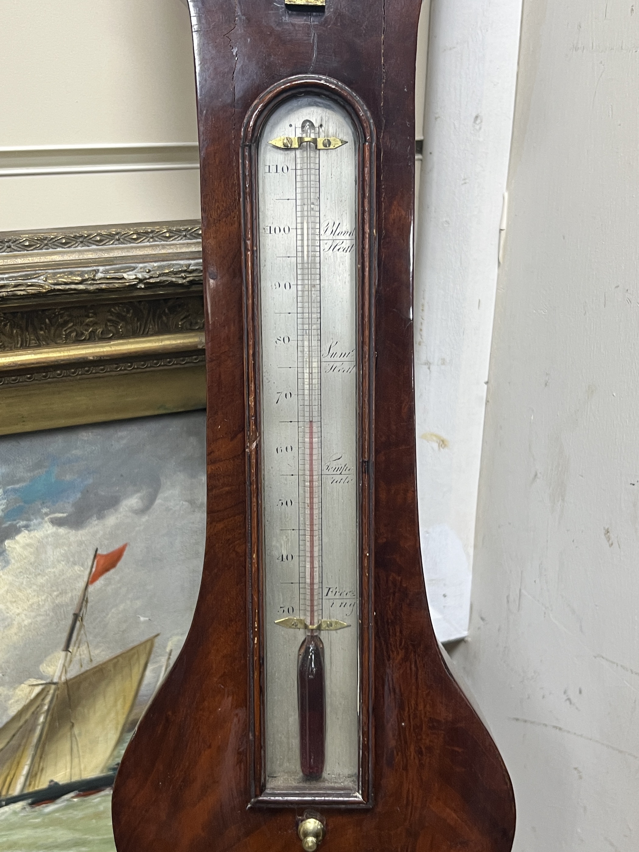 A Regency mahogany wheel barometer, height 112cm